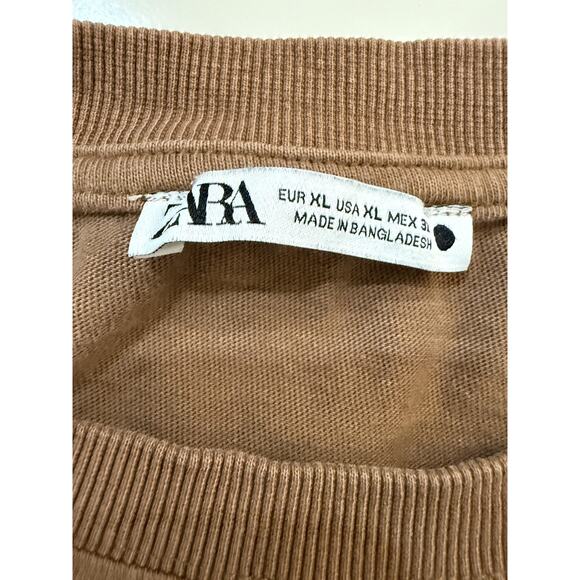 Zara Shirt Womens XL Brown Crewneck Short Sleeve Basic Solid Casual Tee T-Shirt - Picture 2 of 6